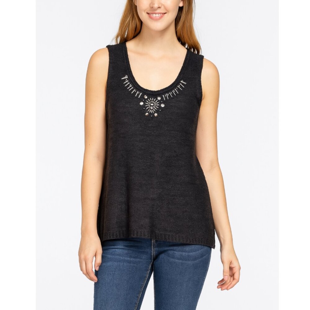 Sapphire Star Women's Elegant Blue Embellished Knitted Tank Top Size M